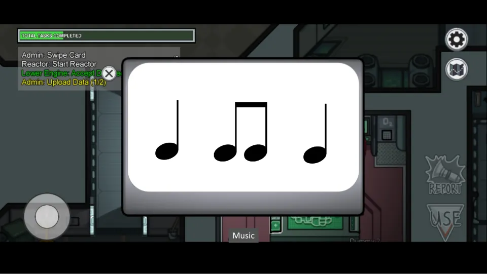 Rhythm task 2: quarter note, two beamed eighth notes, quarter note, shown on a game-style task screen