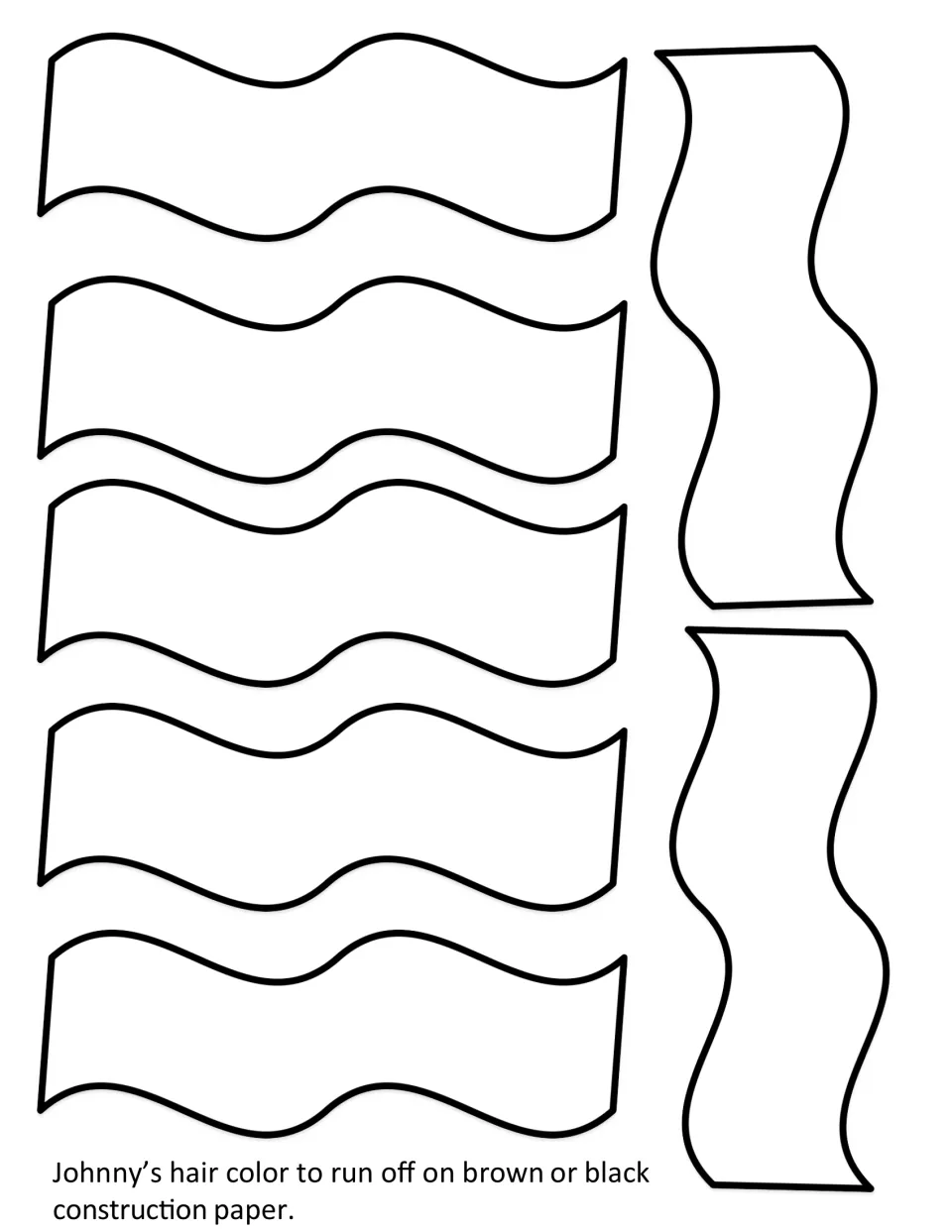 Johnny Appleseed puppet hair: seven wavy strip cut-out pieces to run off on brown or black construction paper