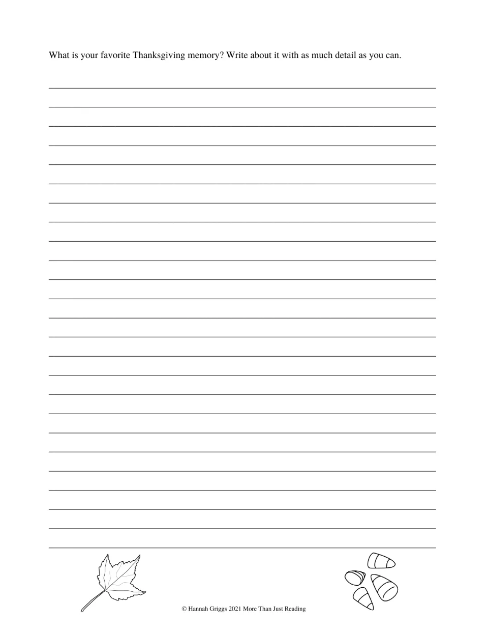 Thanksgiving writing prompt asking students to describe their favorite Thanksgiving memory in as much detail as possible