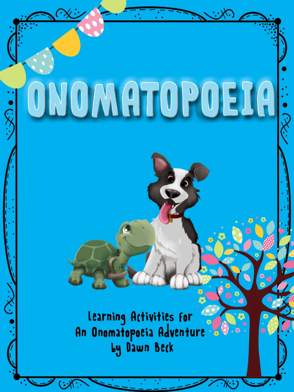Cover of the onomatopoeia learning activity packet, identifying Dawn Beck as the author of the activities