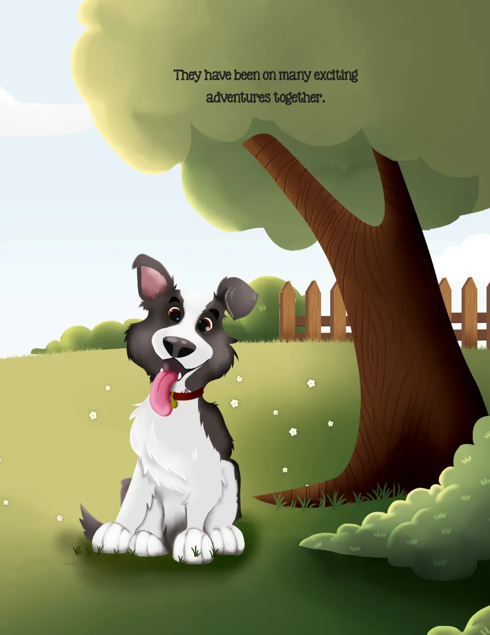 Story continuation shows Mato the dog beneath a tree and says the friends have shared many adventures