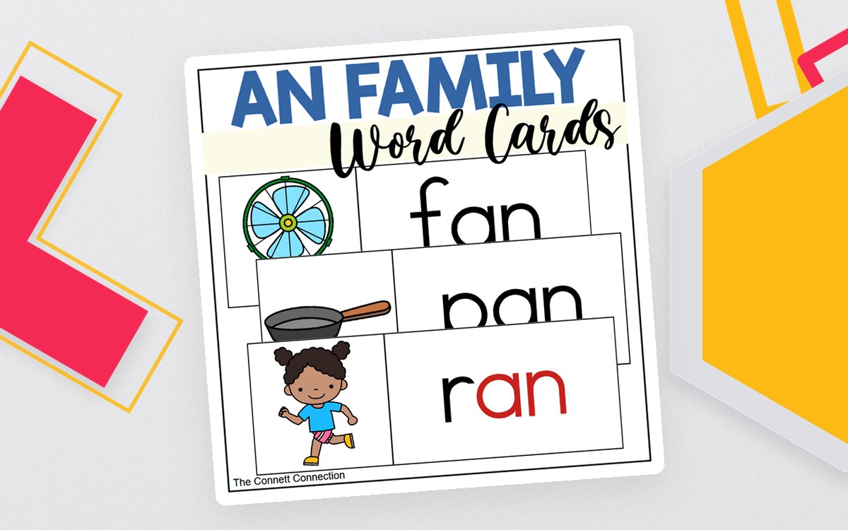 AN Family Word Cards cover with large fan, pan, and ran cards and matching pictures.