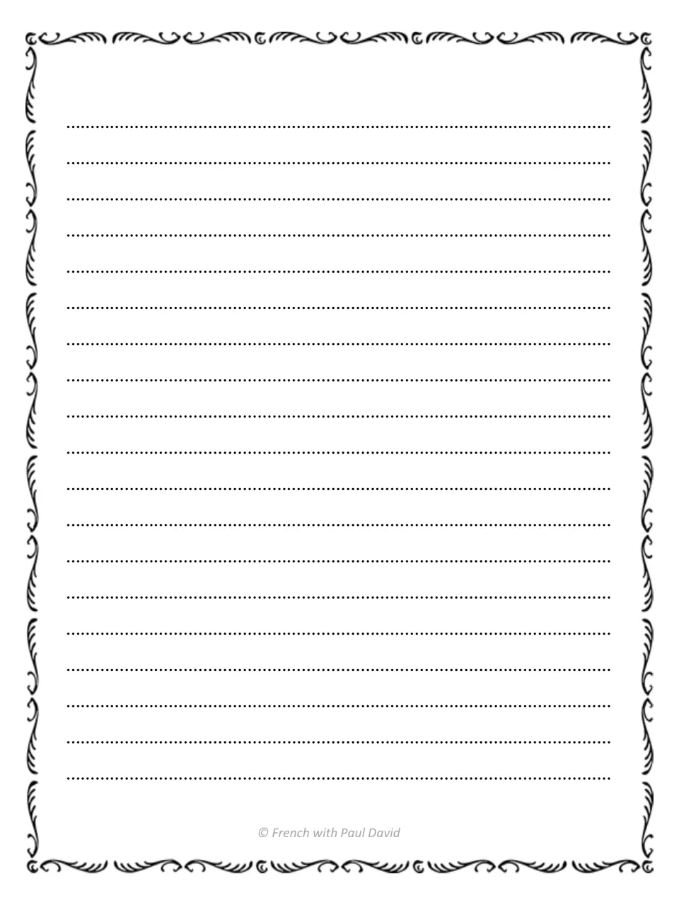 Continuation response sheet with no heading, giving students extra room to finish their written answers in French