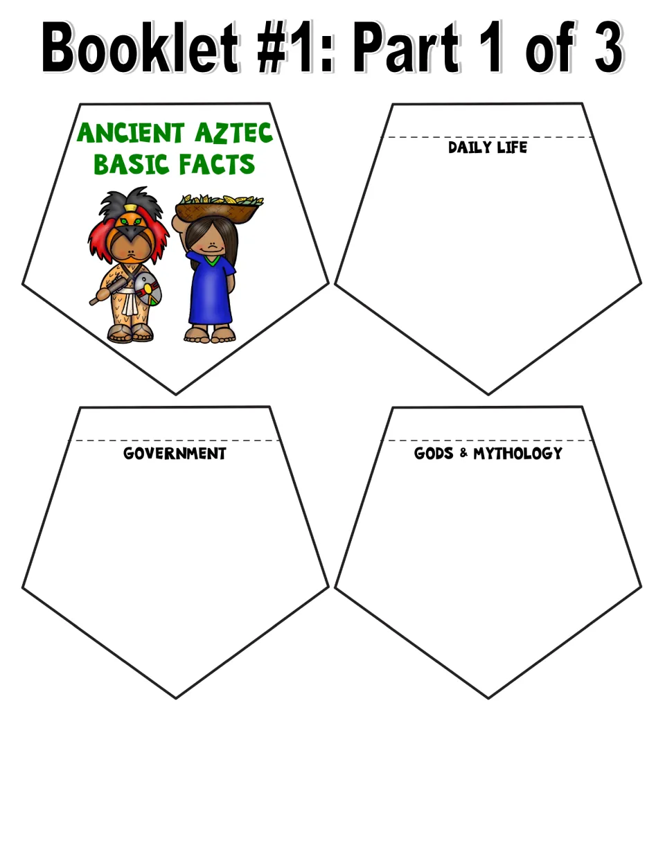 Basic-facts booklet 1, part 1: color cover and writing pieces for daily life, government, and gods and mythology