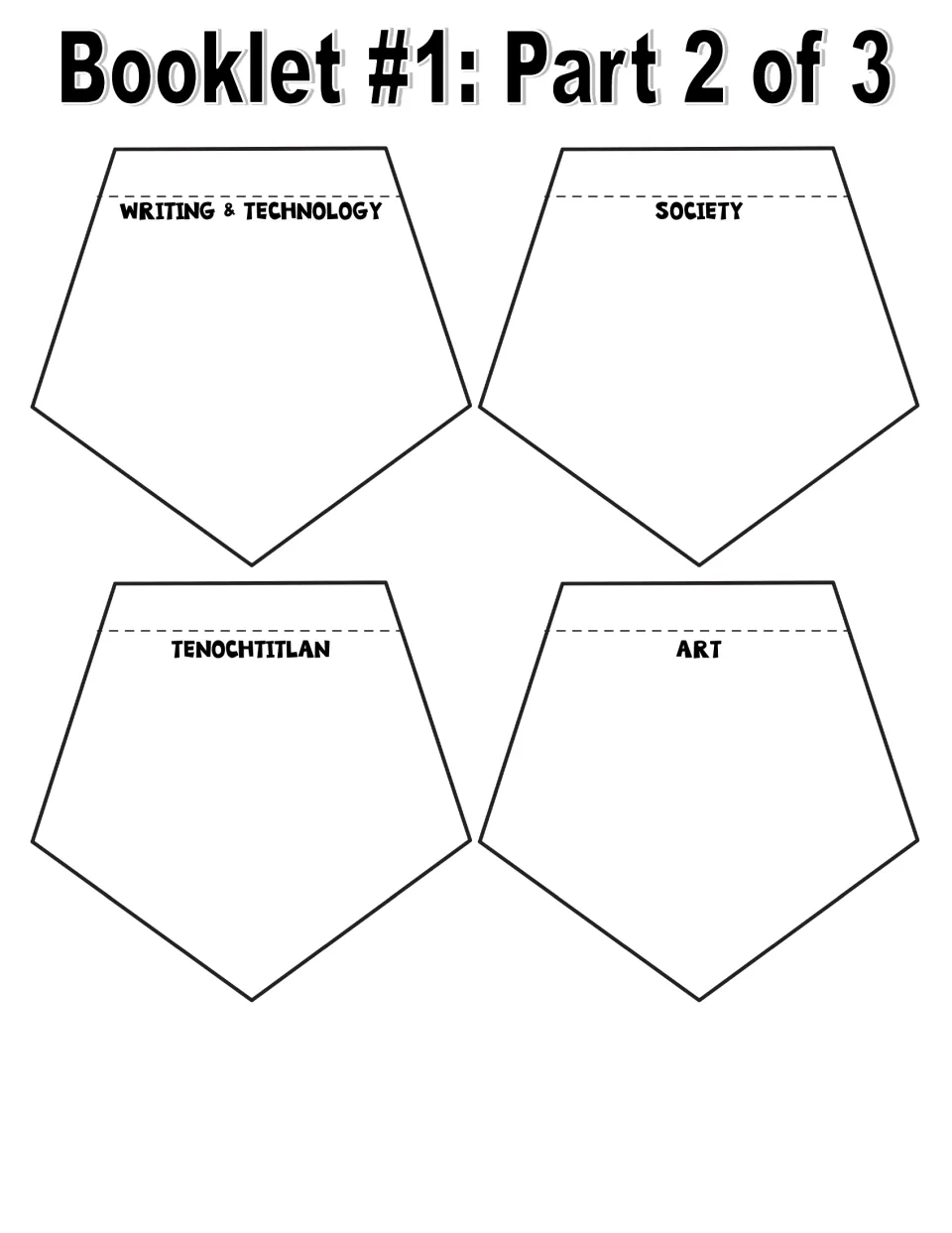 Basic-facts booklet 1, part 2: writing pieces for writing and technology, society, Tenochtitlan, and art
