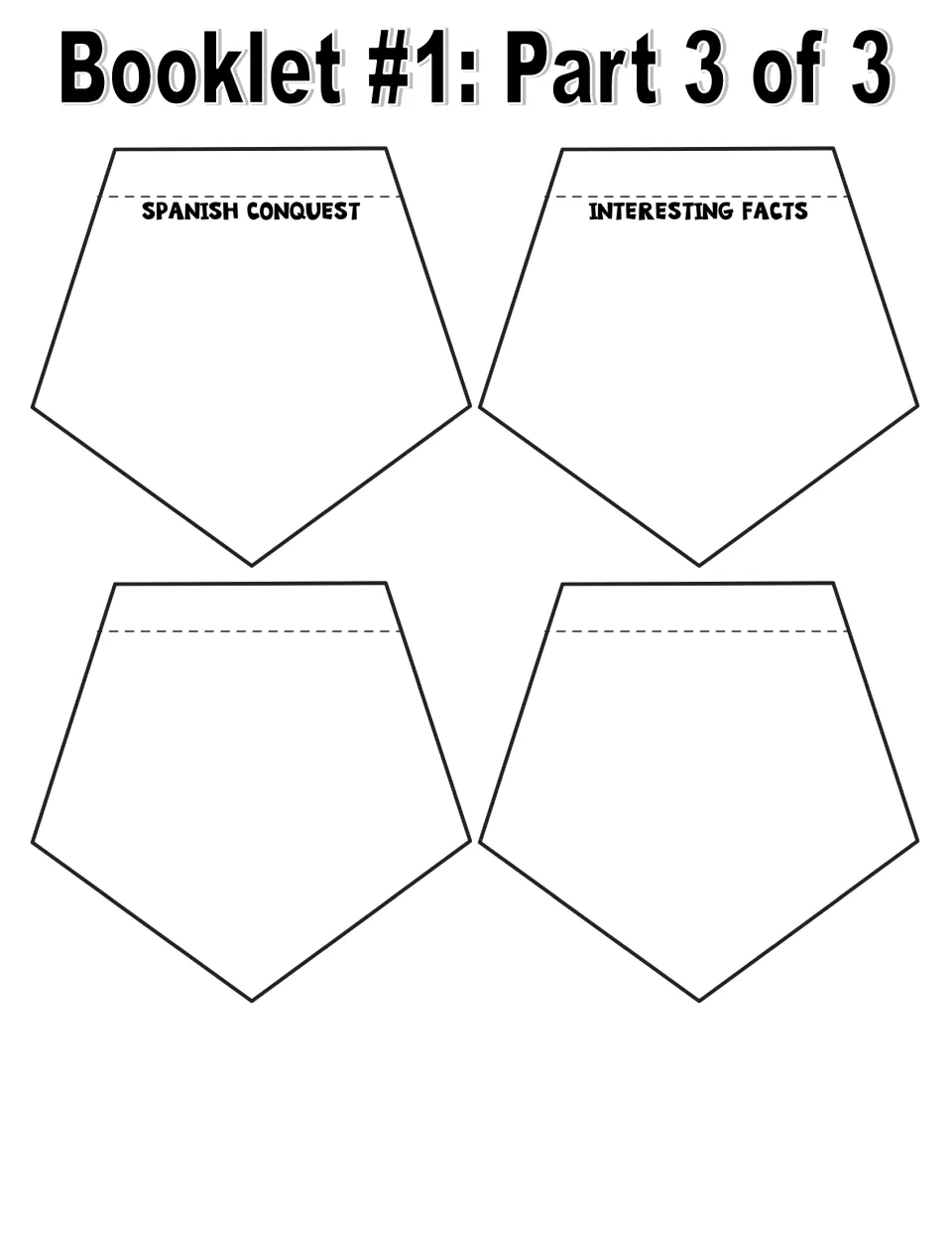 Basic-facts booklet 1, part 3: Spanish conquest and interesting facts writing pieces, plus two blank pieces