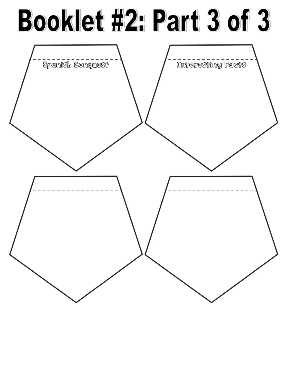 Basic-facts booklet 2, part 3: Spanish conquest and interesting facts writing pieces, plus two blank pieces