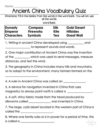 Ancient China Activity Pack – 3rd Grade VA SOL – sample page 2
