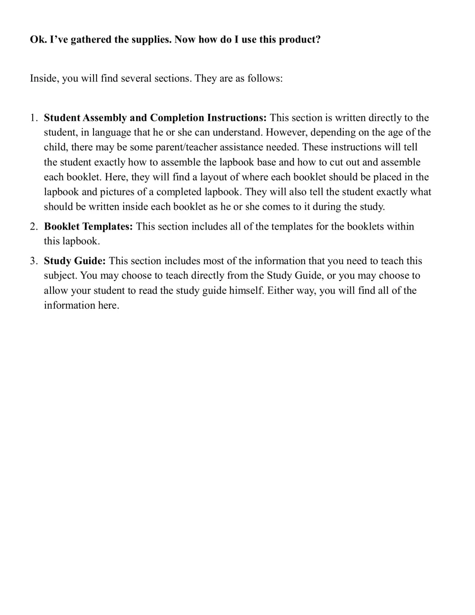 Guide to the three sections inside: student instructions, booklet templates and the study guide for teaching the topic