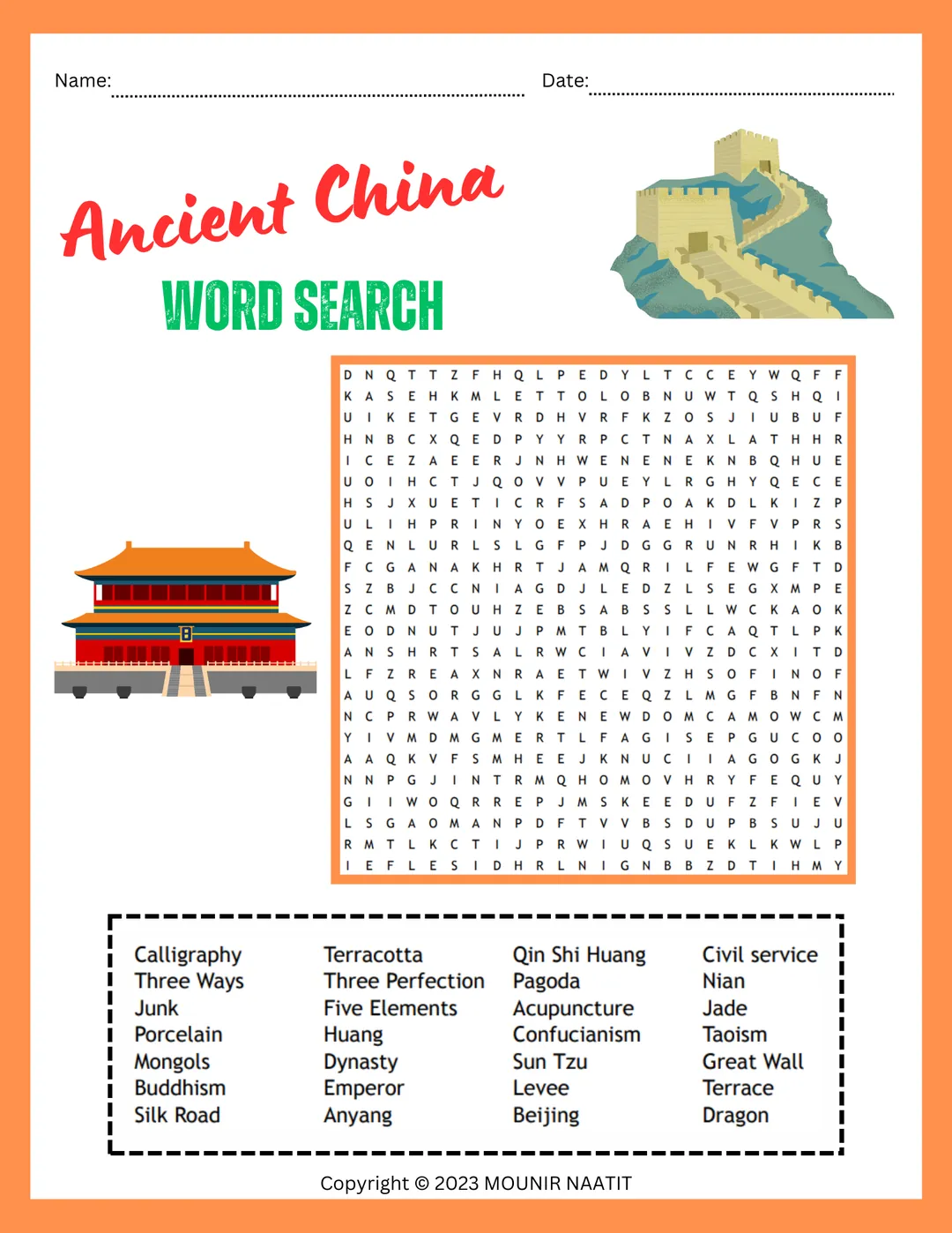 Ancient China Word Search – 28-Word Puzzle – cover