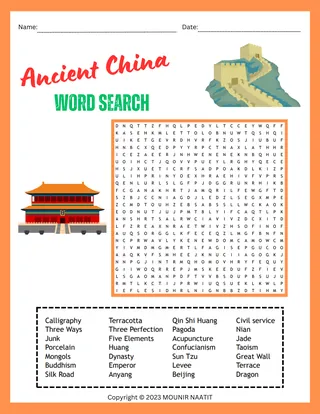 Ancient China Word Search – 28-Word Puzzle – cover