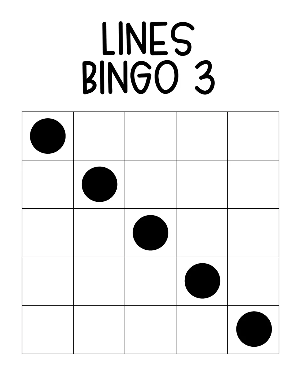 Lines Bingo 3 winning pattern: five marked squares on a diagonal from the top-left to the bottom-right corner