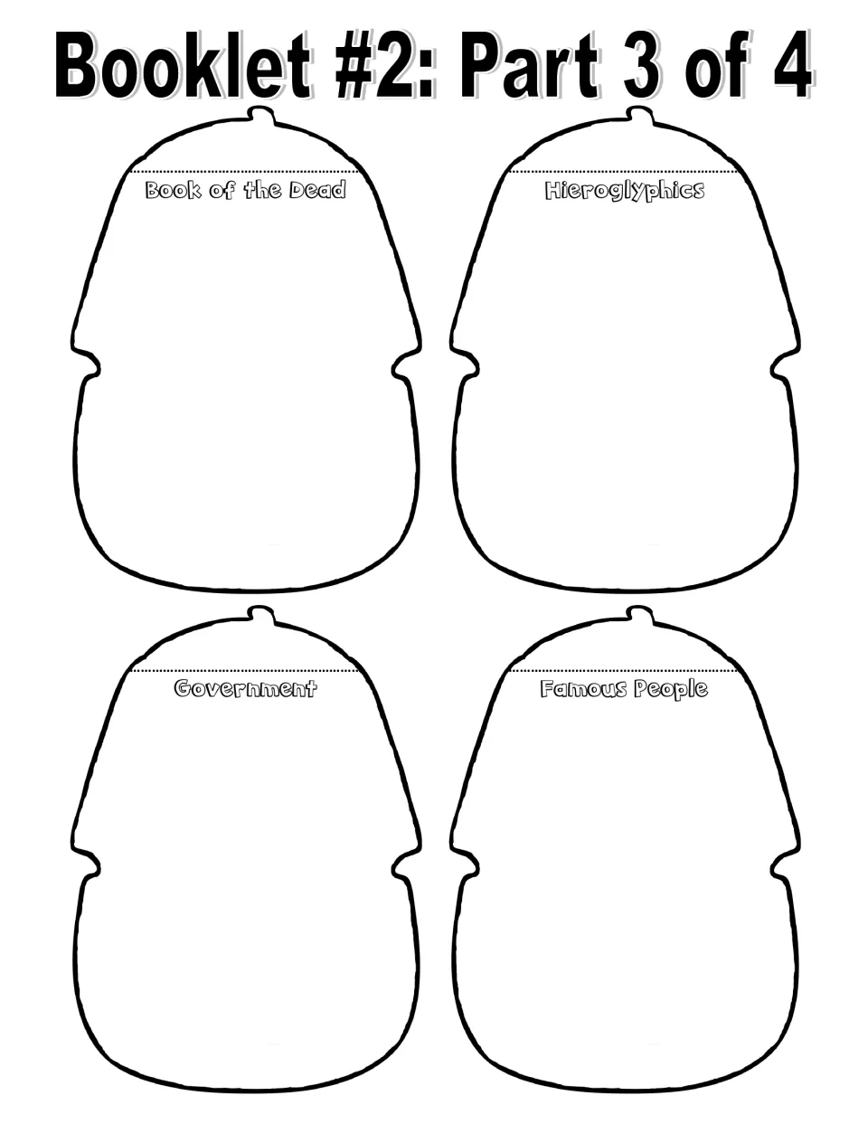 Black-and-white cut-out pieces to color and fill in on Book of the Dead, Hieroglyphics, Government and Famous People