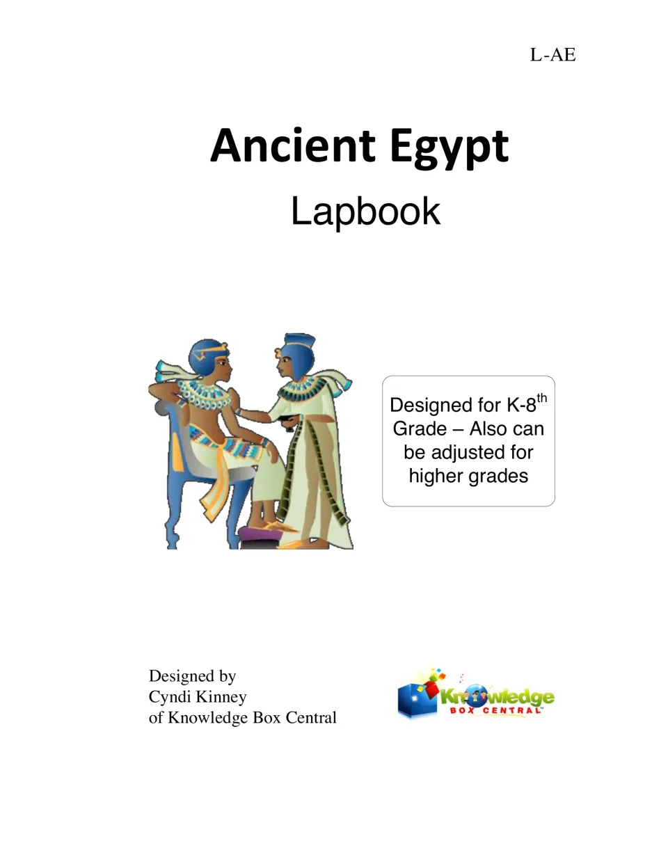 Ancient Egypt Lapbook cover by Knowledge Box Central with Egyptian royal clip art, marked as designed for K-8th grade