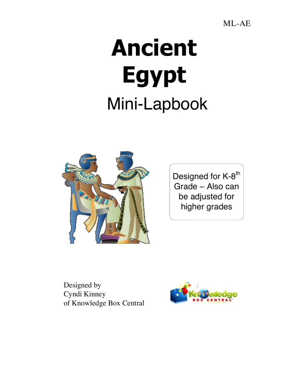 Ancient Egypt Mini-Lapbook cover by Cyndi Kinney of Knowledge Box Central, showing an Egyptian royal couple illustration
