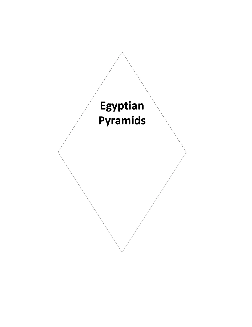 Egyptian Pyramids booklet template: a diamond of two triangles that students cut out and fold to write about pyramids