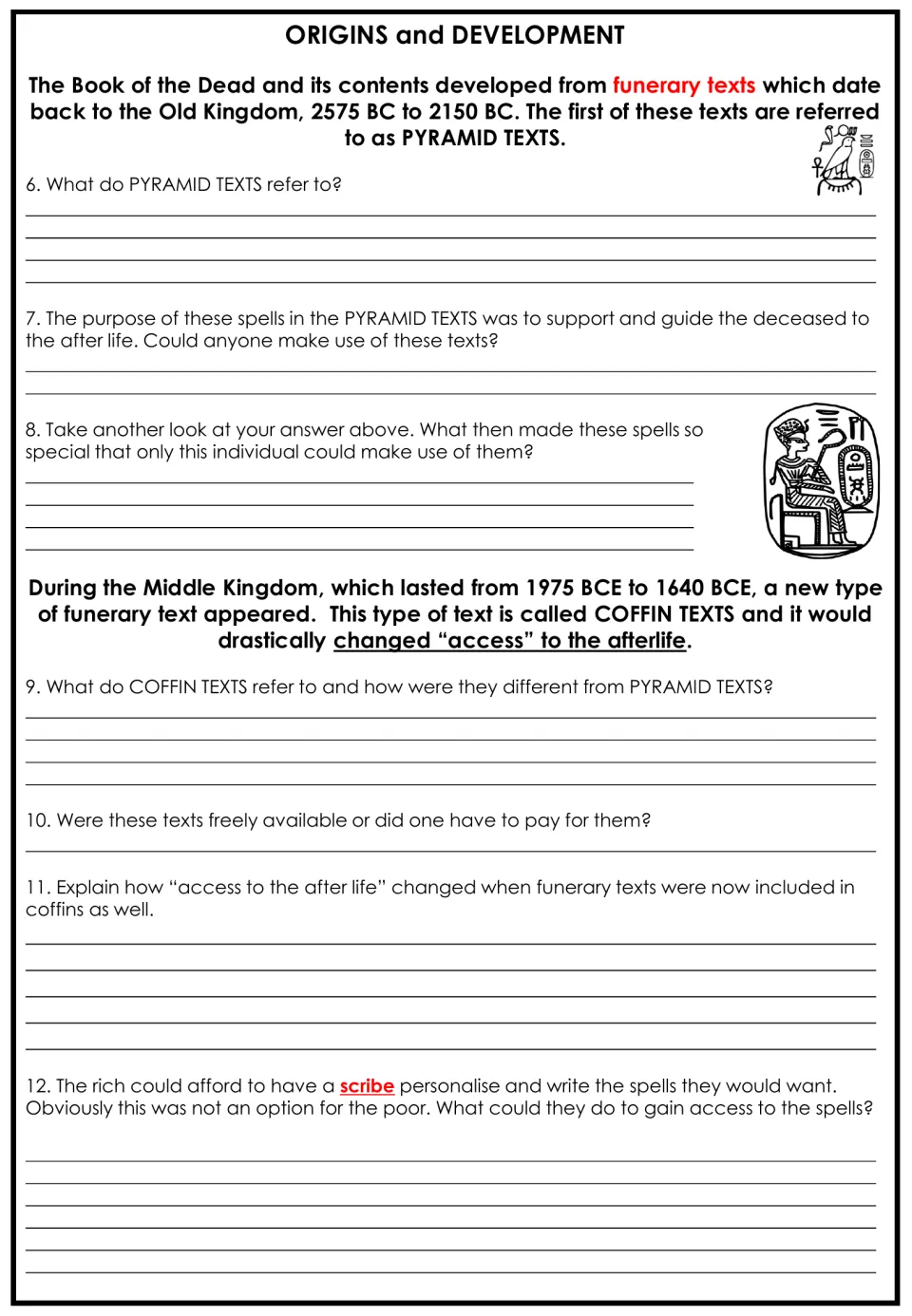 Origins and development: students research Pyramid Texts and Coffin Texts and how access to the afterlife changed