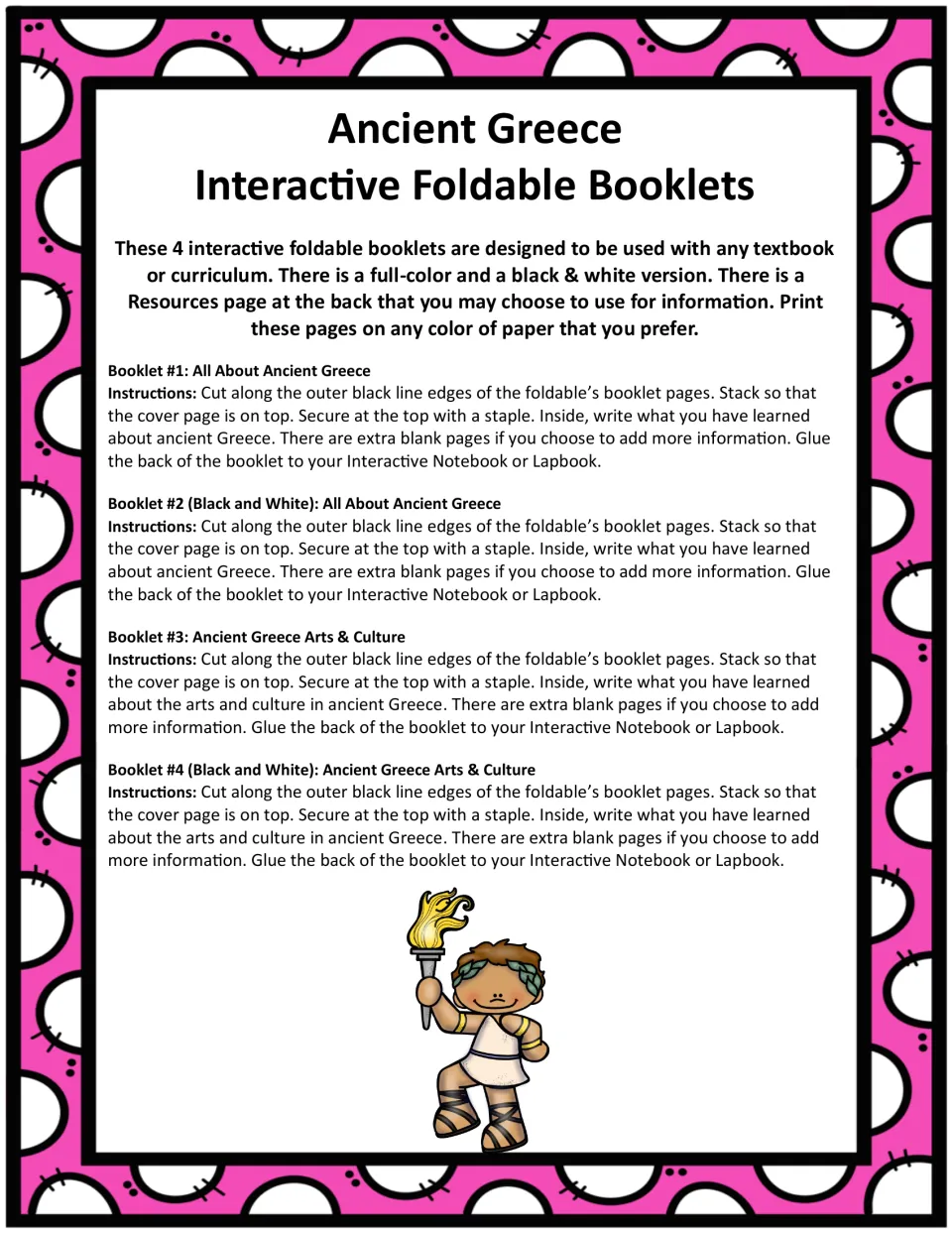 Instructions for four booklets: cut, stack, staple, write facts, and glue into a notebook or lapbook