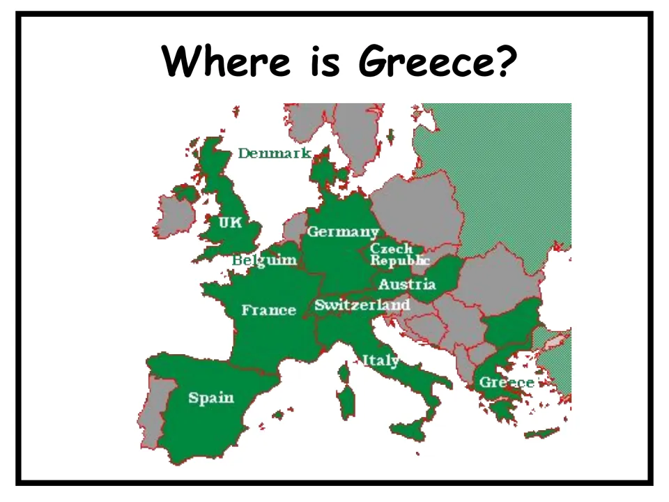 Where is Greece? Students locate Greece on a Europe map labeling the UK, France, Spain, Germany, Italy and others
