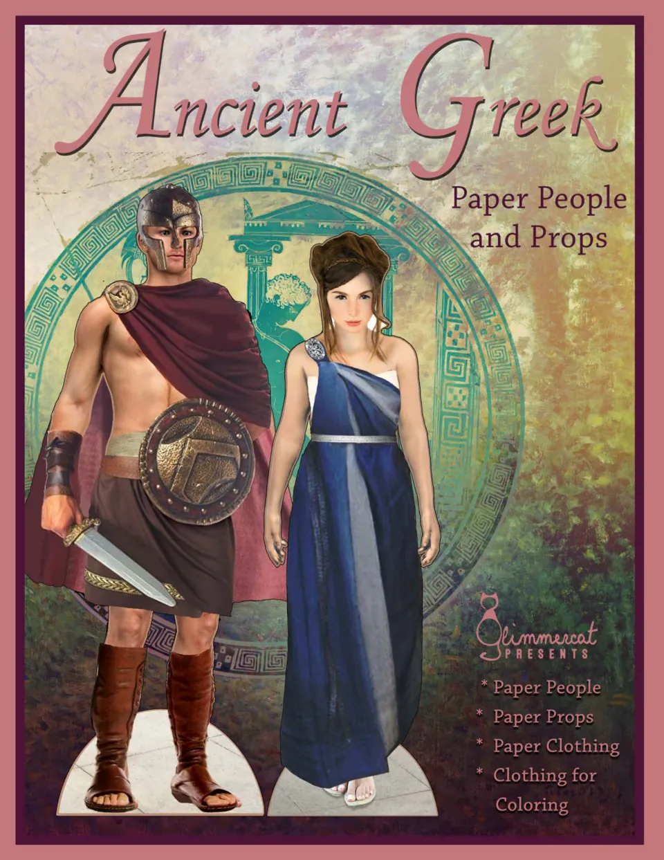 Cover of Ancient Greek Paper People and Props, showing dressed male and female paper figures