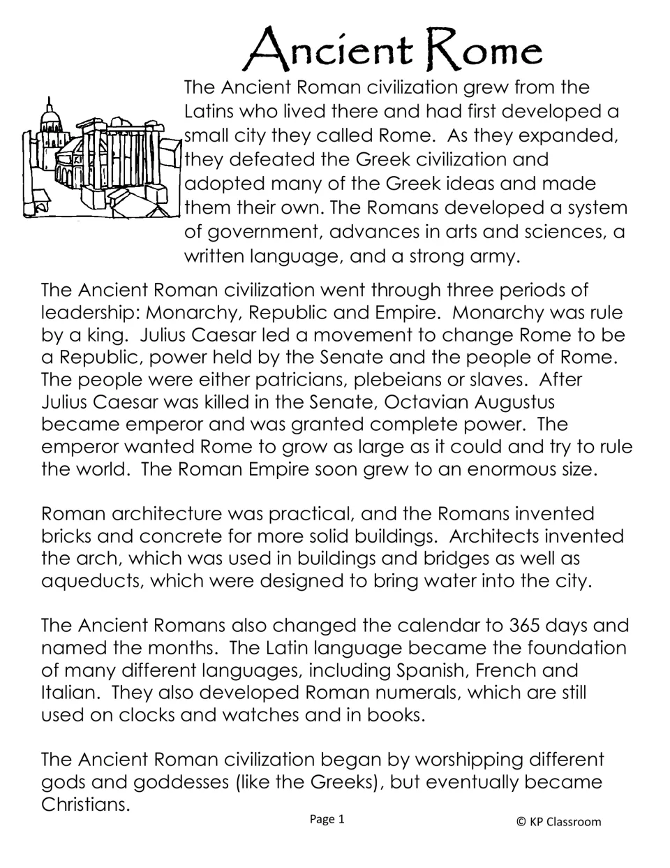 Longer reading, part 1: Monarchy, Republic and Empire, Julius Caesar, patricians and plebeians, plus Roman inventions
