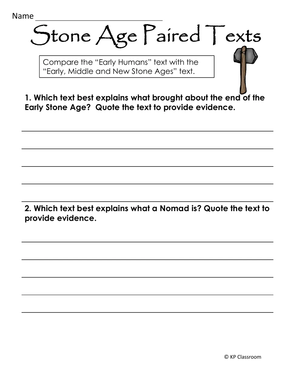 Stone Age paired texts: students compare two readings and quote evidence on the end of the Early Stone Age and nomads