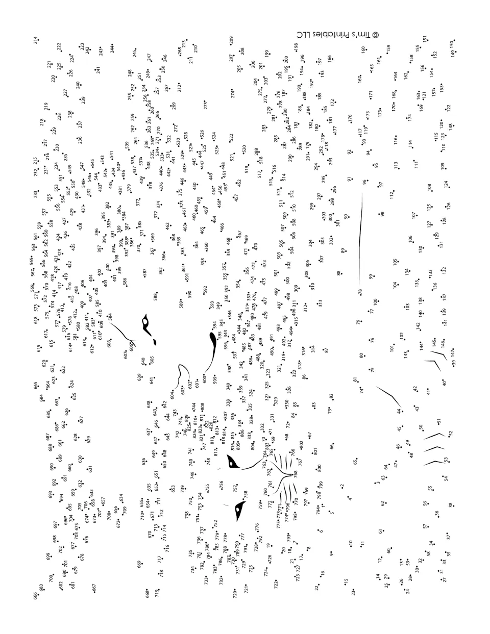 Lion and lioness dot-to-dot, printed sideways: students connect about 825 numbered dots around the two drawn faces