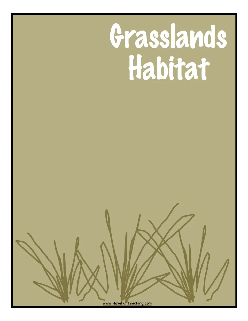 Grasslands Habitat sorting mat: tan field with tall grass, where students place cards for animals that live on grasslands