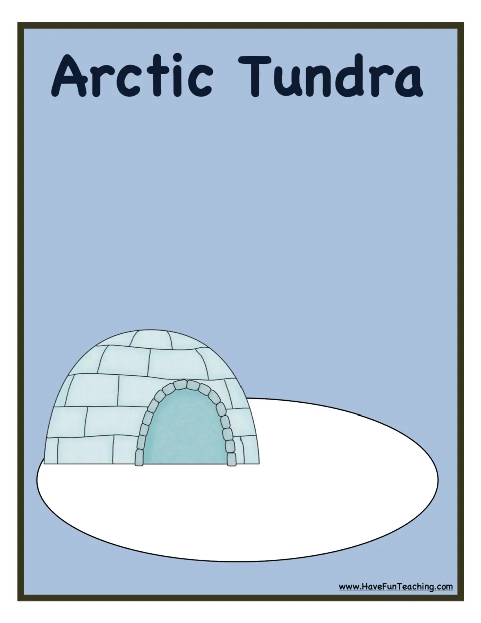 Arctic tundra habitat mat with an igloo on a snowy patch, where students place cold-climate animal picture cards