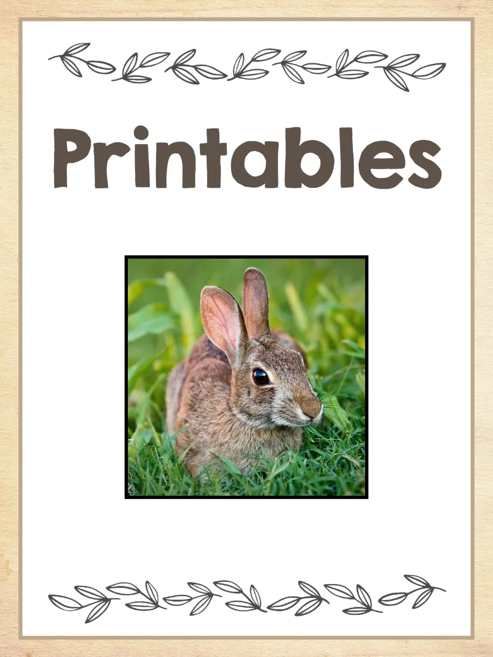 Printables section cover marking the start of the rabbit unit's printable materials, with a rabbit photograph