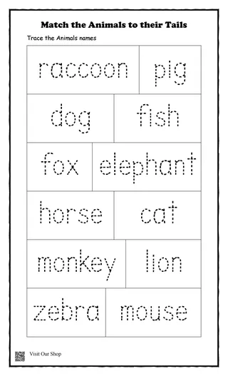 Animal Tails Match-Up – Animal & Tracing Activity – sample page 2