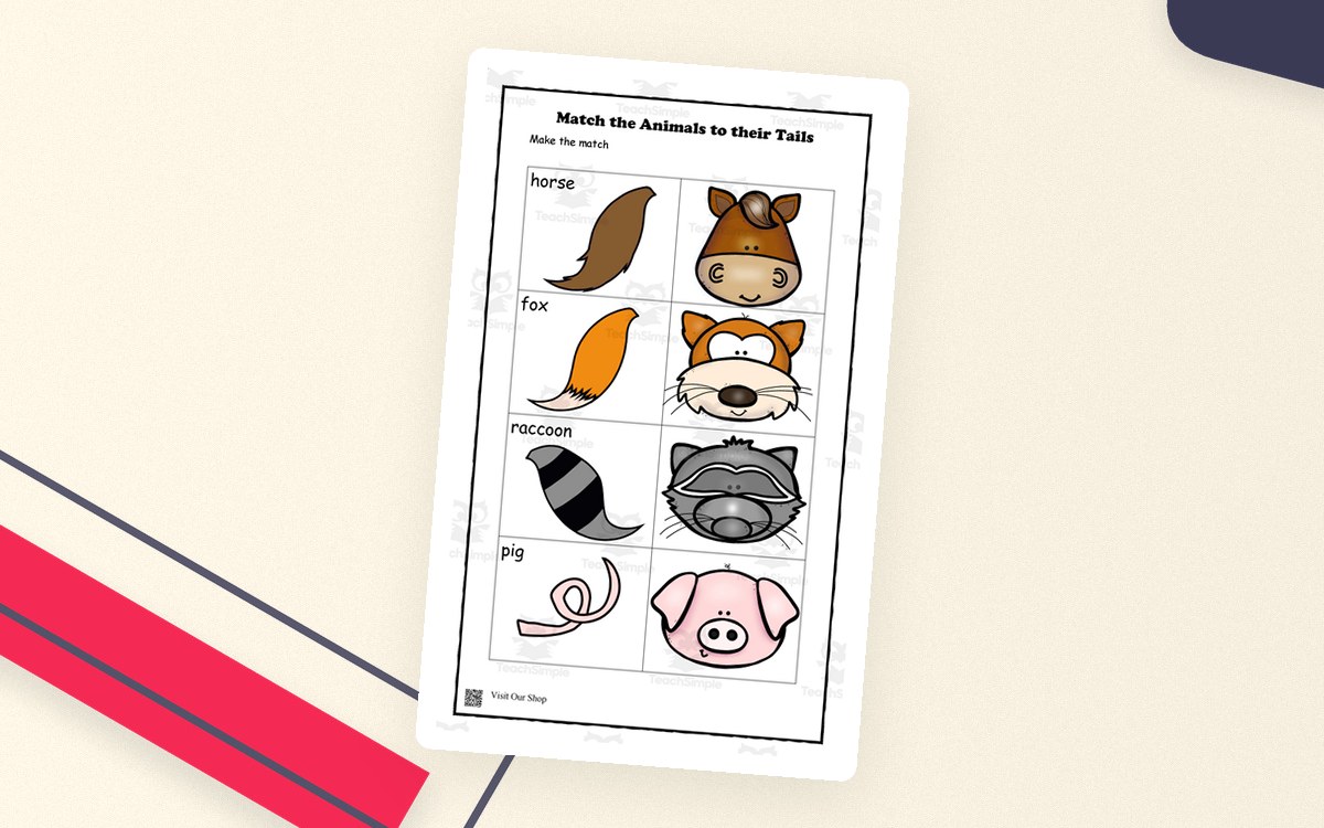 Animal Tails Match-Up – Animal & Tracing Activity preview