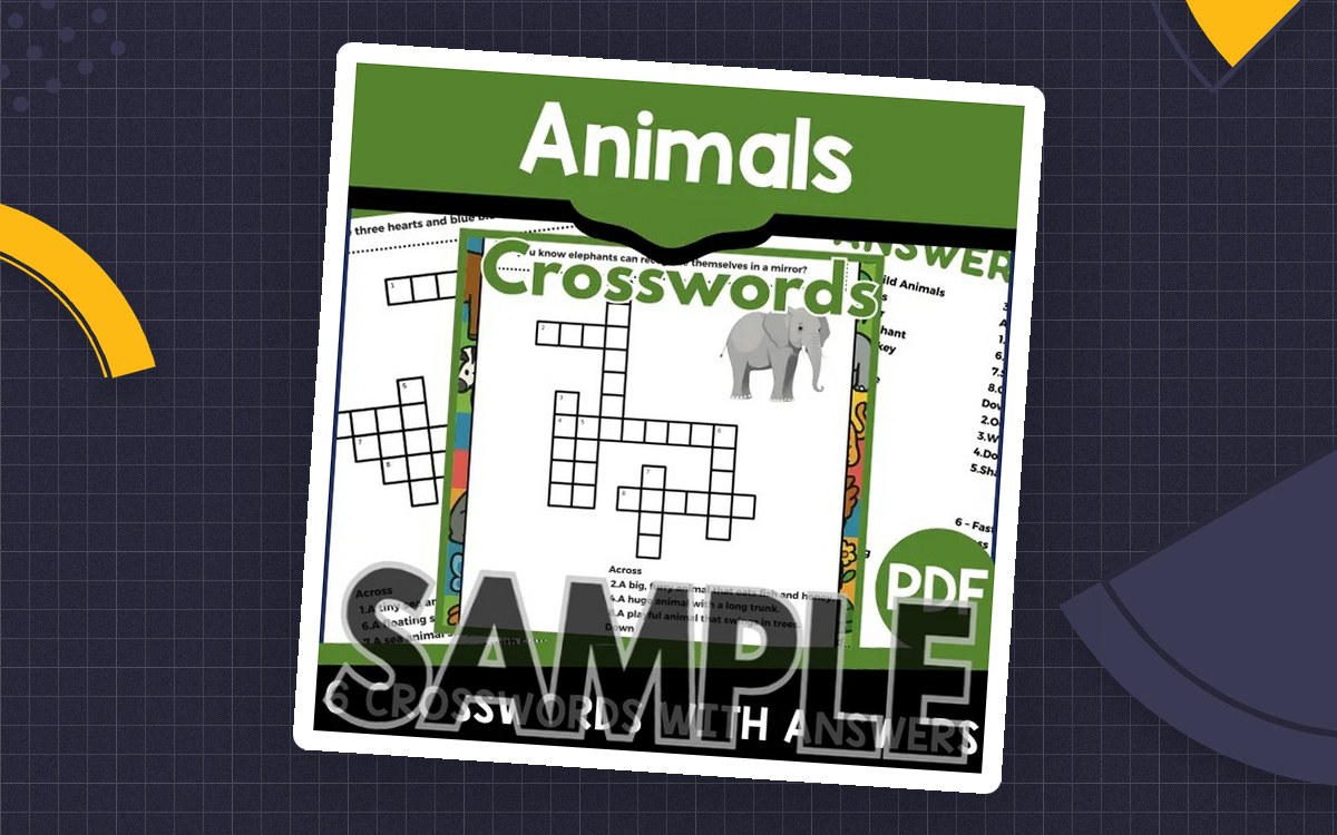 Animals Crossword: 1 Page Sample (PDF) preview