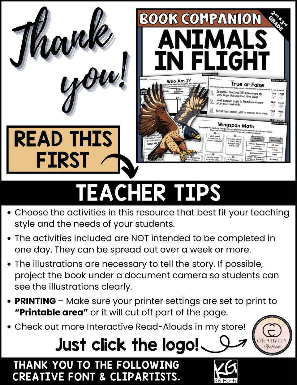 Teacher tips for the book companion explain activity pacing, showing illustrations, and printer settings.