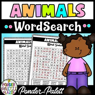 Animals Word search Puzzles + Answers Included – cover