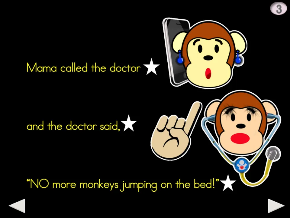 Chant step 3: Mama calls the doctor, who says, 'NO more monkeys jumping on the bed!' after the first fall