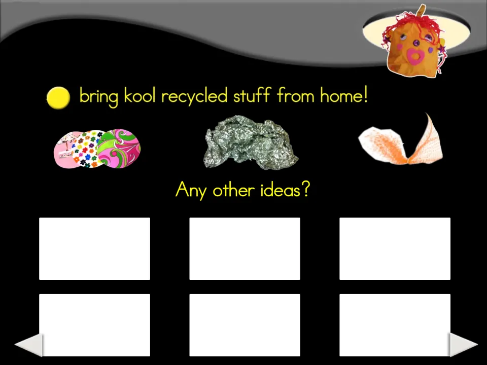 Pumpkin craft supply prompt asks students to bring recycled materials from home and asks, “Any other ideas?”