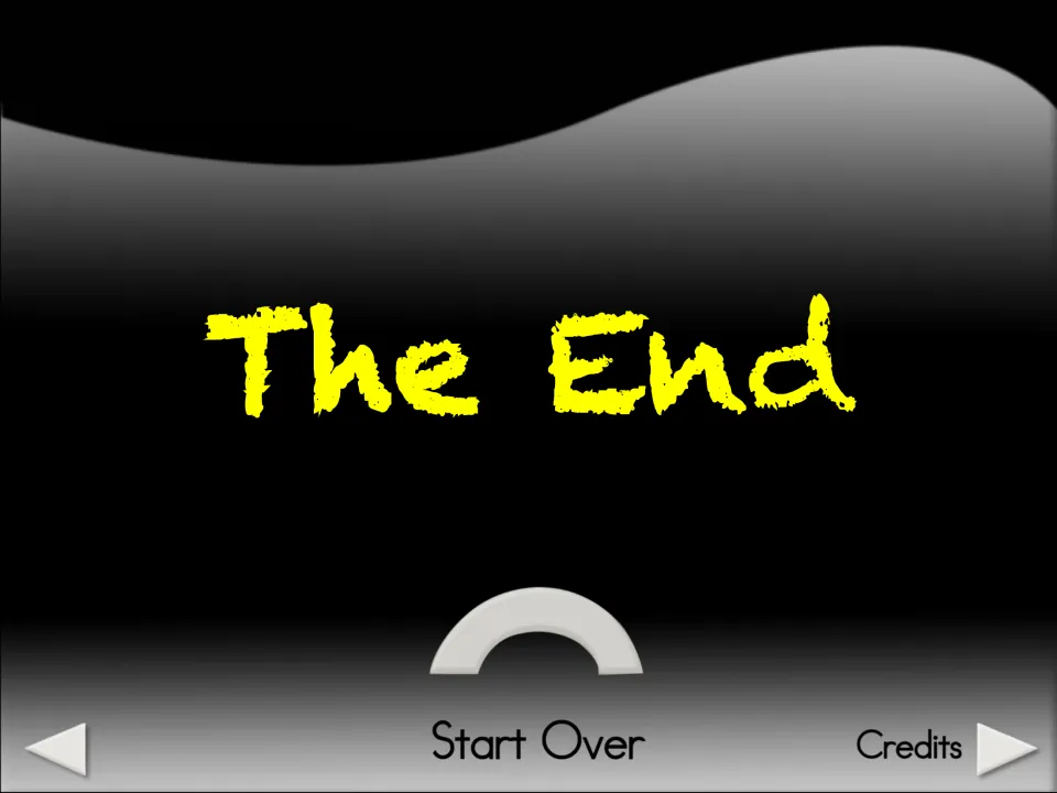 Ending slide of the flower color-matching game reads 'The End' and includes 'Start Over' and 'Credits'