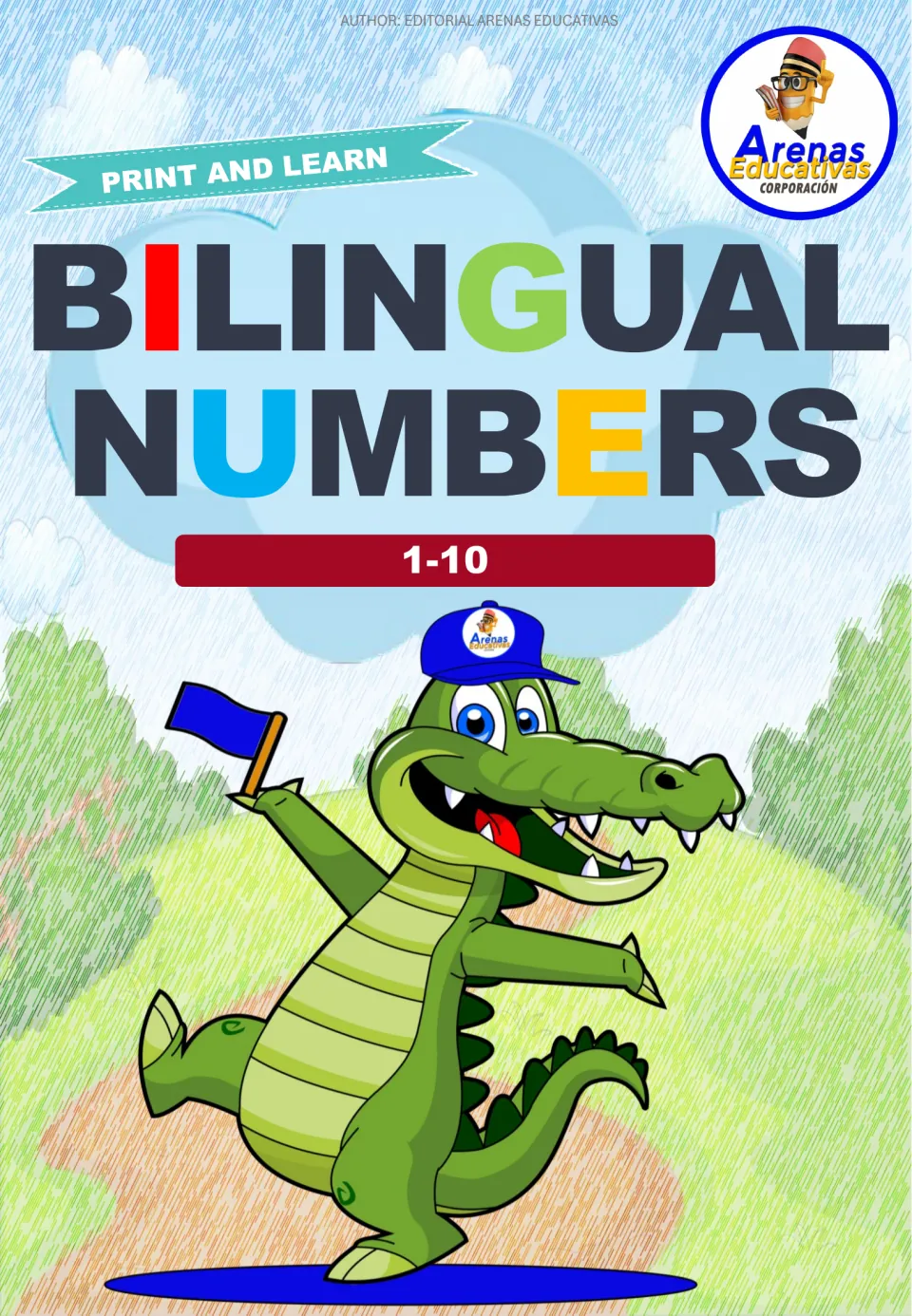 Cover of the bilingual number coloring resource, labeled Print and Learn, Bilingual Numbers, and 1–10