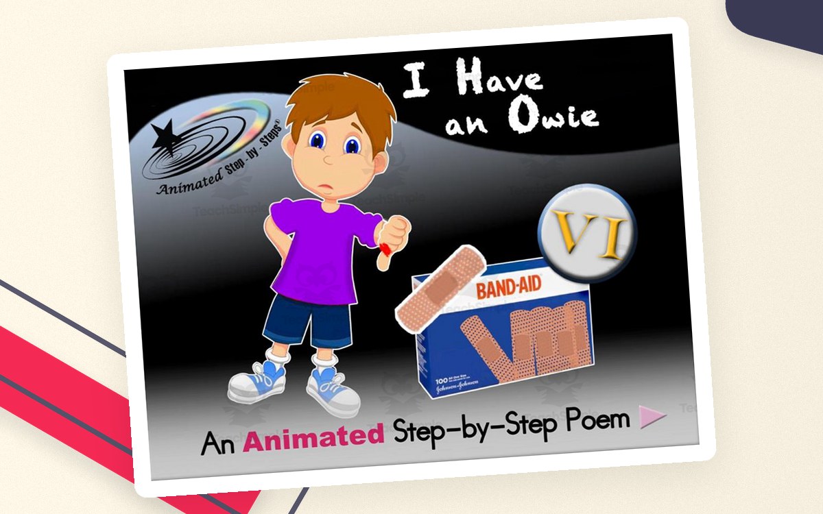 I Have an Owie animated poem cover with the poem title and child-friendly artwork.