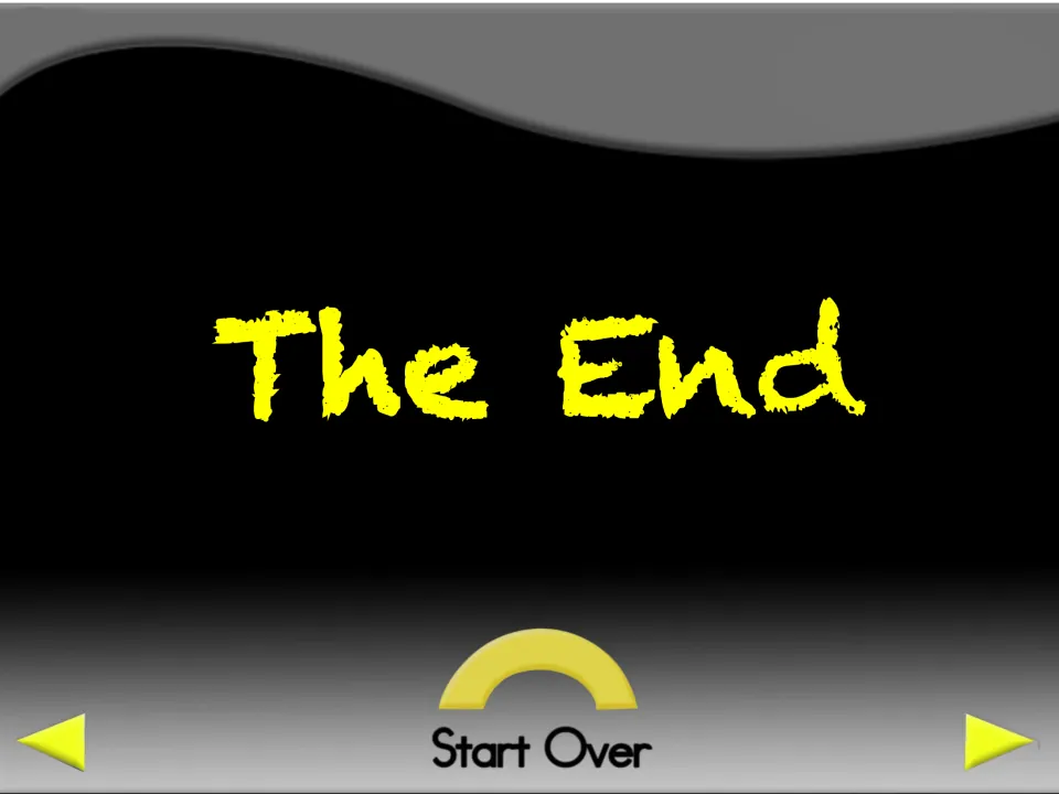 Closing slide of the animated poem sequence, displaying “The End” and a “Start Over” navigation option