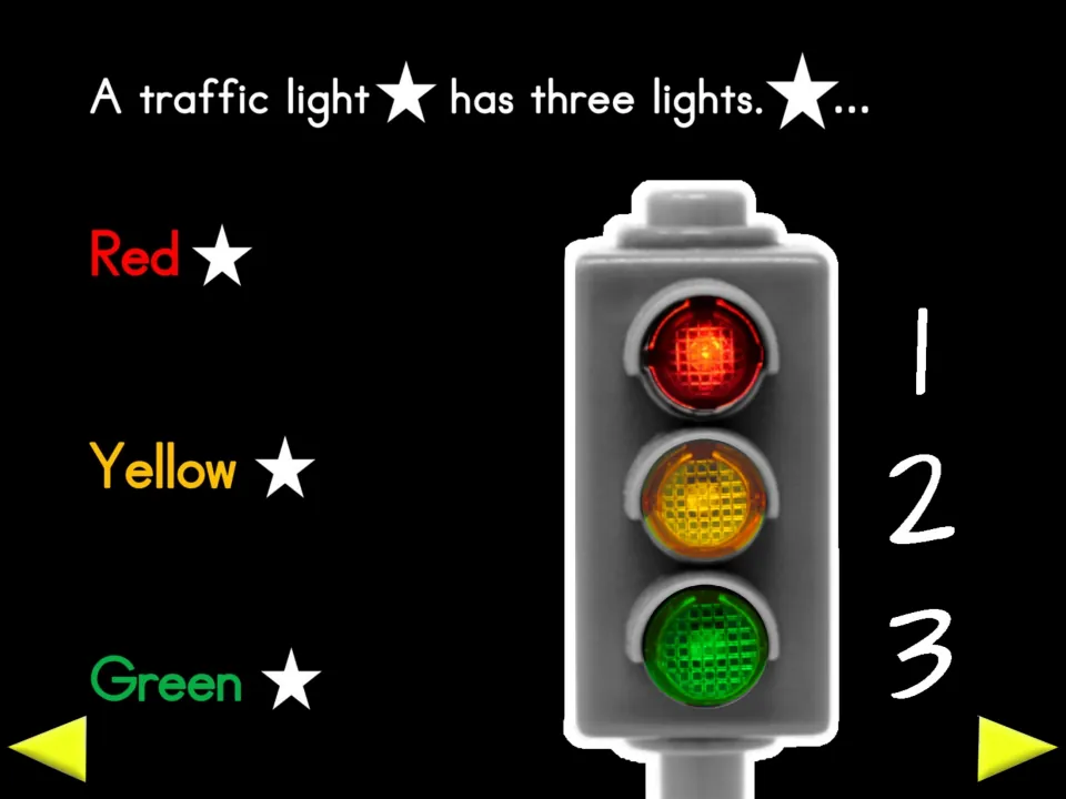 Recipe introduction identifies three traffic lights: red, yellow, and green, numbered 1, 2, and 3.