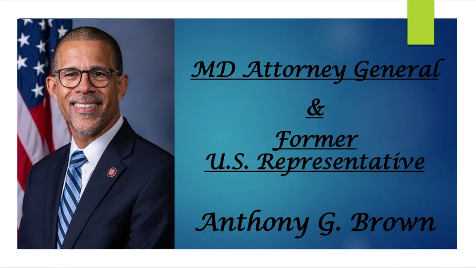 Biography presentation cover identifying Anthony G. Brown as Maryland attorney general and former U.S. representative