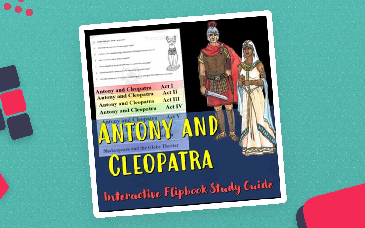 Antony and Cleopatra interactive flipbook study-guide cover with act tabs and character artwork.