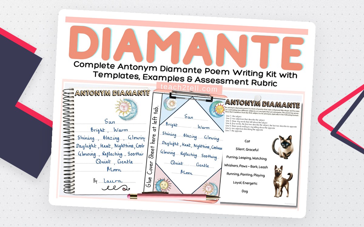 Antonym Diamante Poem Example, Lesson Plan, Templates, Poetry Writing teaching resource preview