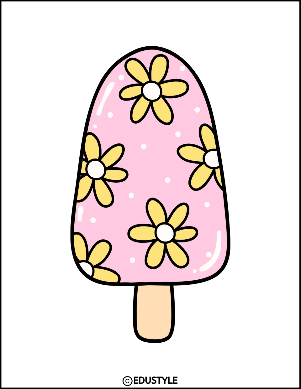 Smaller pink daisy popsicle: the same yellow flower ice pop design printed at a reduced size, ready to cut and display