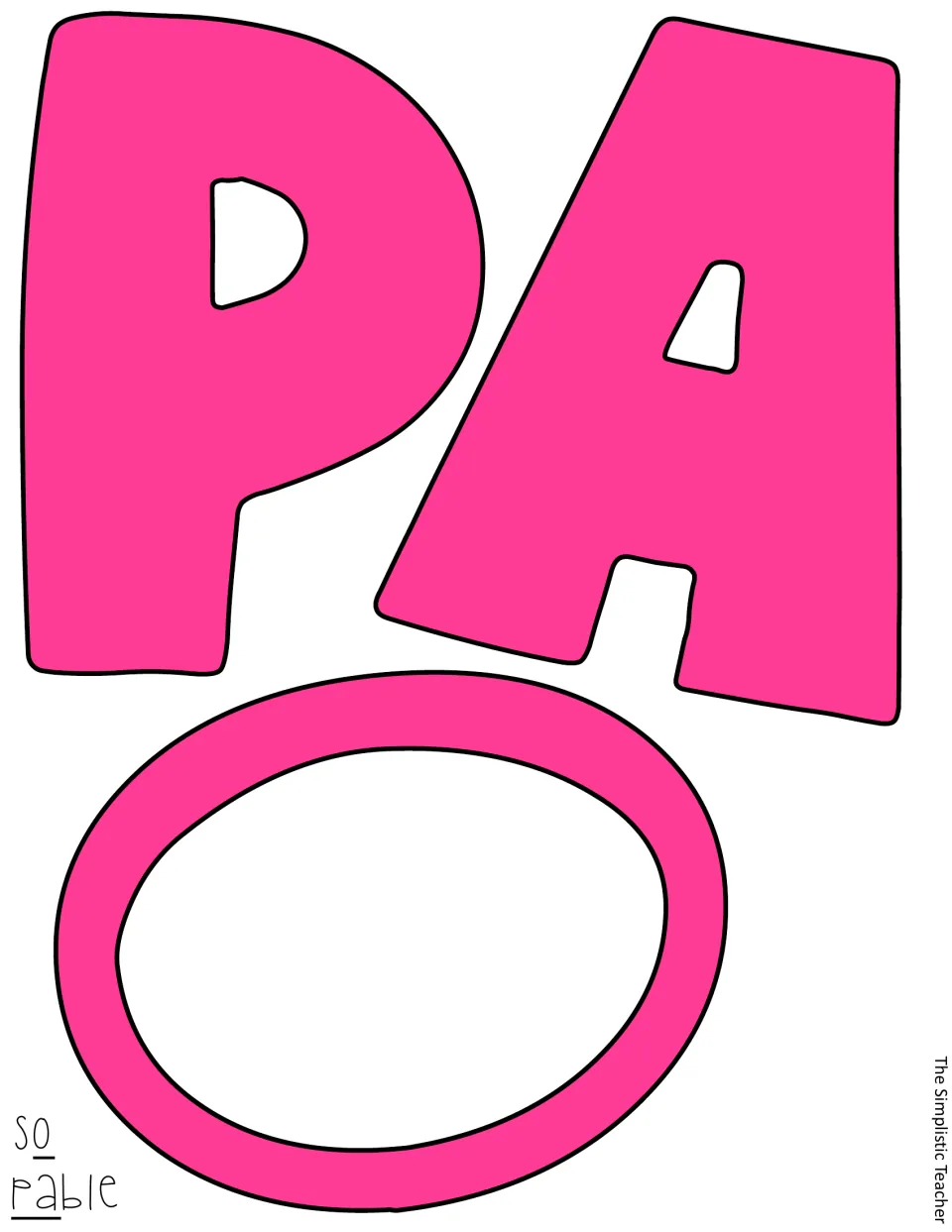 Pink filled letters P, A and O from so and pable, color versions to mount on the door background
