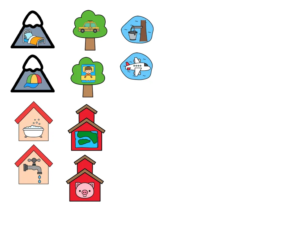 -ap word family picture cards to cut and sort: cap, map, faucet, napping boy, bed, taxi, pig, plane, bathtub and bucket