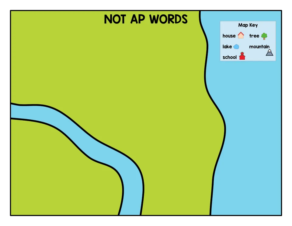 NOT AP WORDS map sorting mat: students place word or picture cards that do not end in -ap; map key of house, tree, school