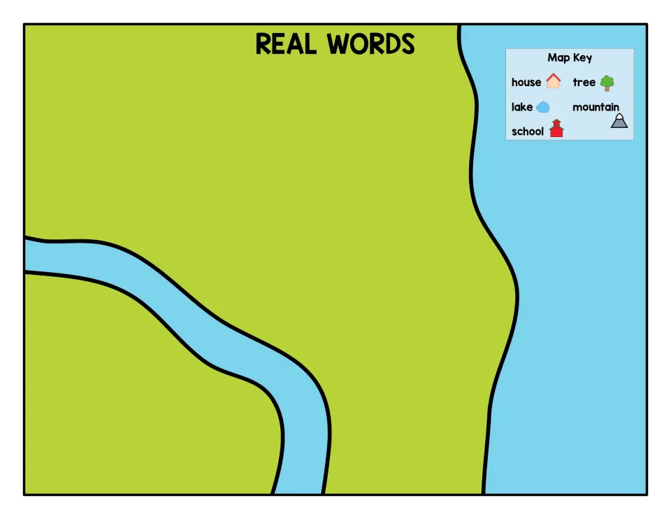 REAL WORDS map sorting mat: students place real -ap words such as cap, gap and nap here, telling real words from nonsense